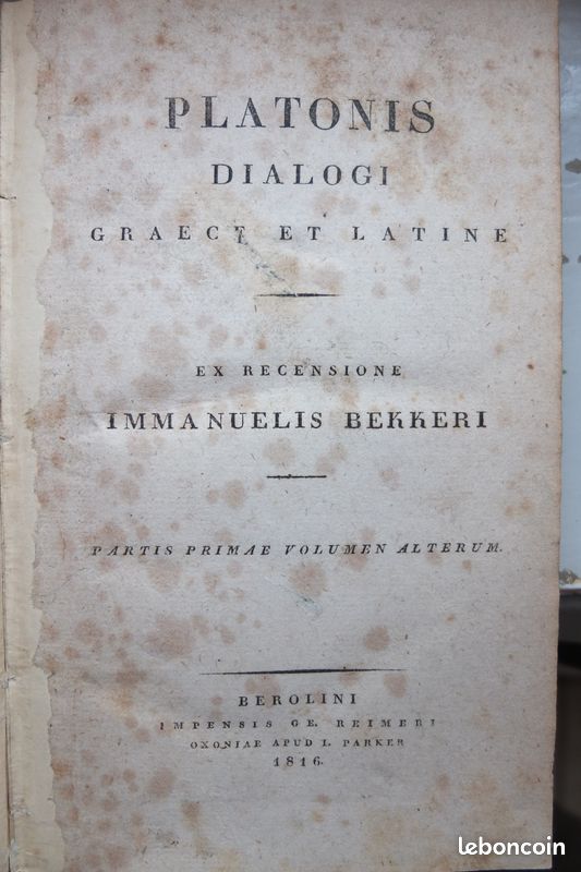 Livre Dialogues de Platon Berolini 1817 PLATONIS DIALOGI / Graece et Latine (image 1)