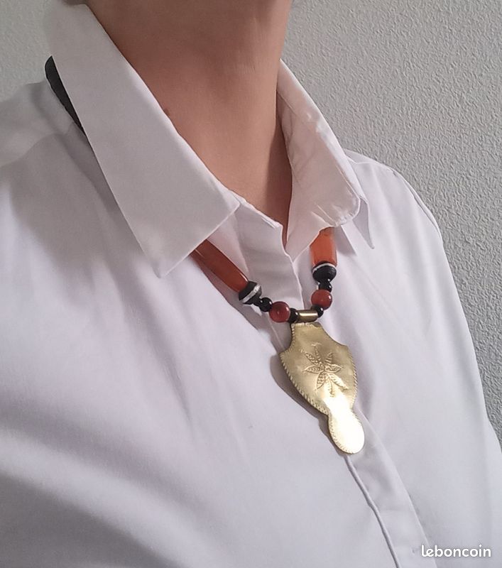 Collier artisanal, pierres cornaline et laiton (image 12)