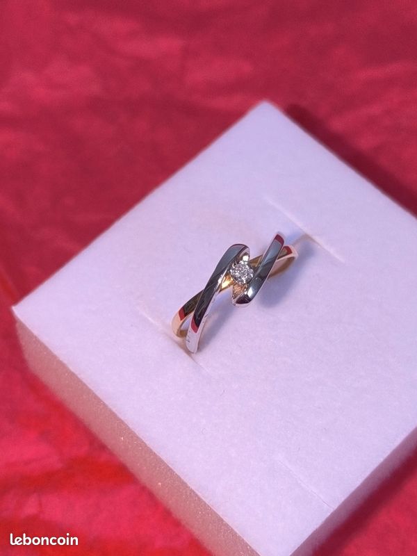Bague Dolly-Bijoux T54 En Or 18K Plaqué 5 Microns - Pavé De Diamants Cz | Croisée Bicolore