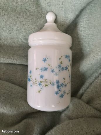 Bonbonnière En Verre Arcopal Veronica – Motif Myosotis – Vintage Bleu