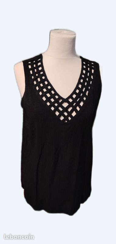 Tunique Femme Noire Décolletée - Taille 38/40, Style Caftan Décontracté (Occasion Très Bon état)