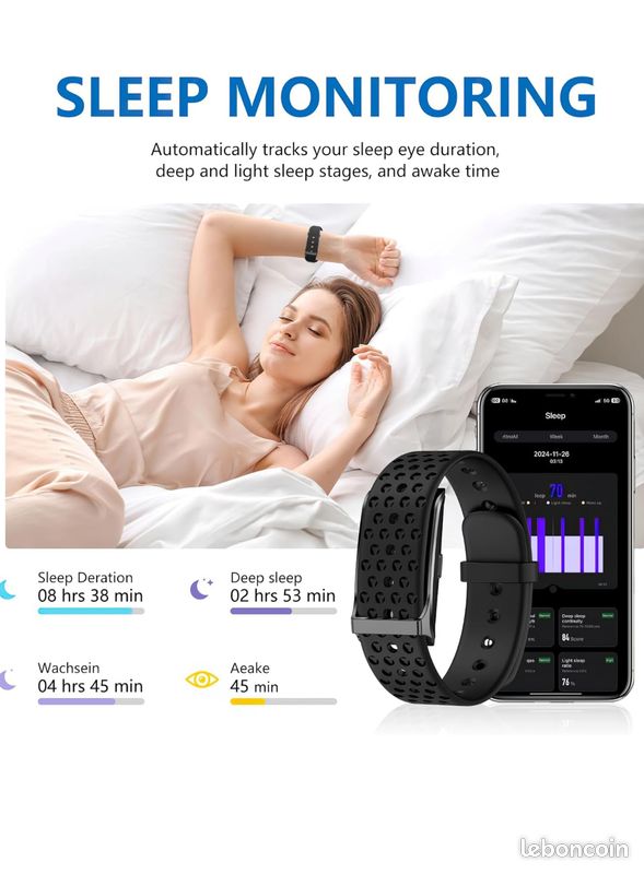 Bracelet Connecté Sans Écran QWatch Pro Tracker Cardiaque SpO2