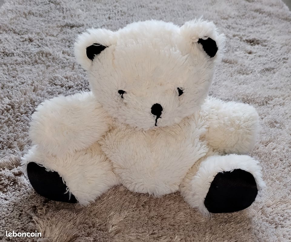 Doudou/peluche ours blanc et noir ''Beauty Success'' en très bon état (image 1)