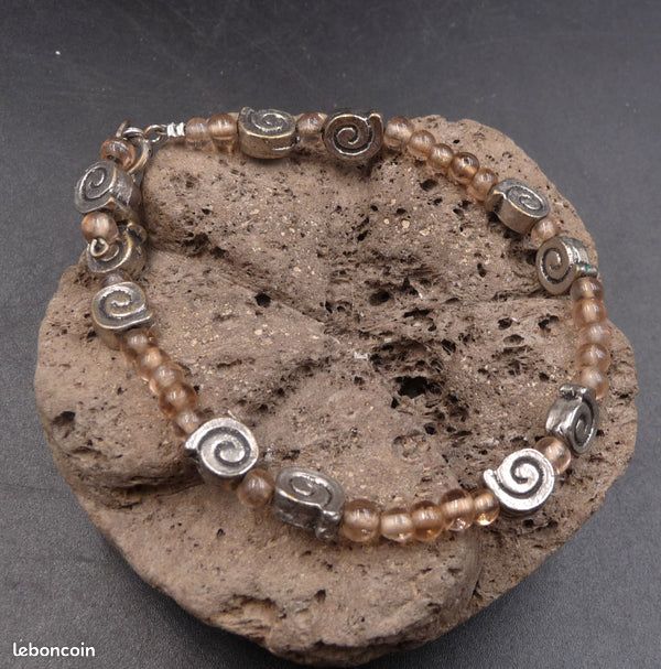 Bracelet Ethnique Perles Spirale En Argent Tibétain - Artisanat Népal - Neuf Avec étiquettes
