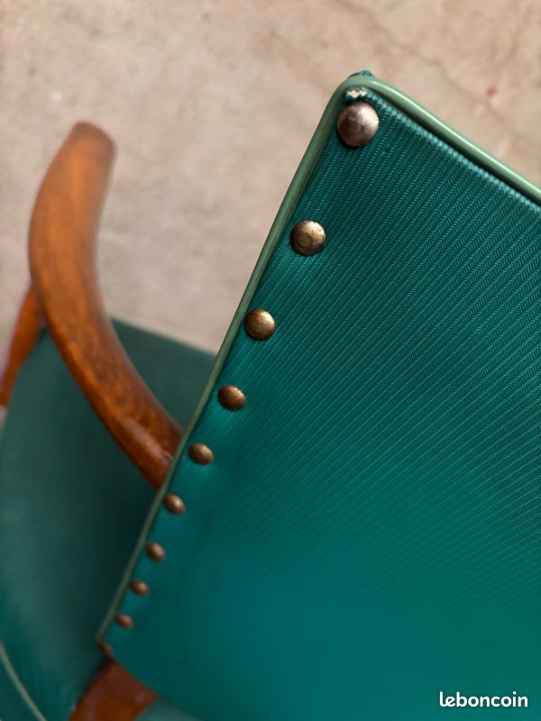 Fauteuil Bridge Moustache année 50 bois et skai vert (image 5)