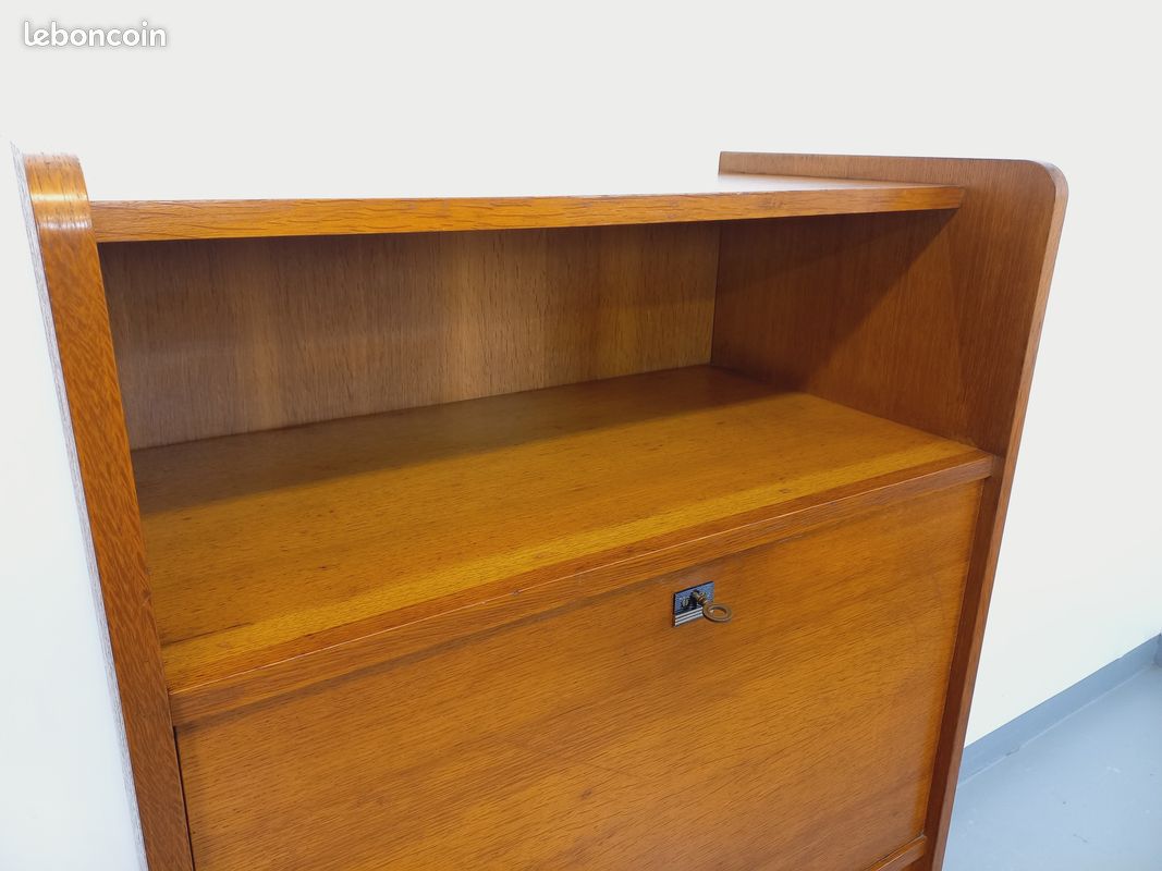 Meuble de rangement secrétaire vintage en bois de chêne des années 50 60 (image 7)