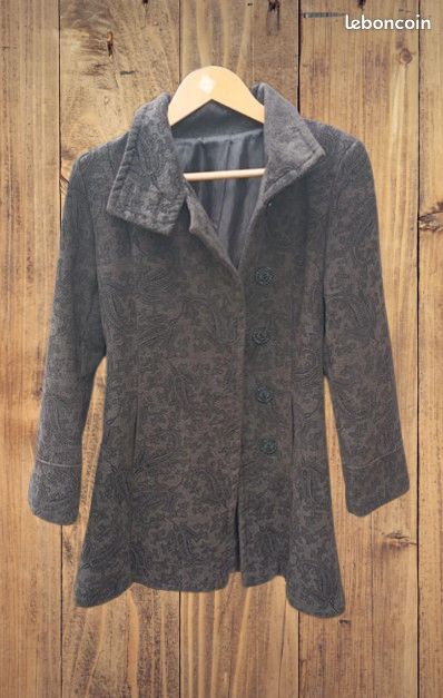 Manteau femme, à motif, col montant, laine, taille M, très bon