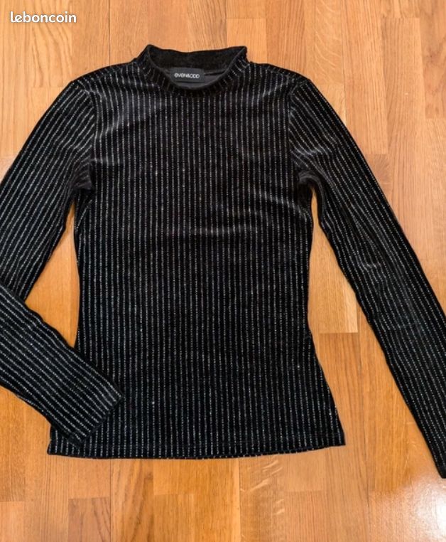 T-shirt manches longues, top noir, Even&Odd, taille 34 (image 1)