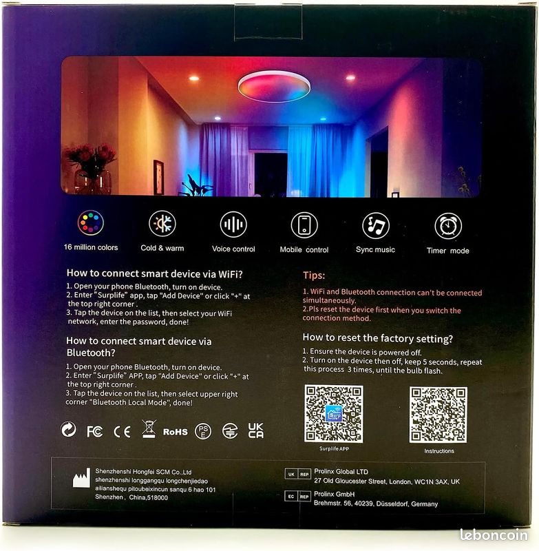 Taipow Plafonnier Led Couleur, 30W 2700K-6500K Luminaire Plafonnier Led avec Télécommande et Contrôl (image 13)