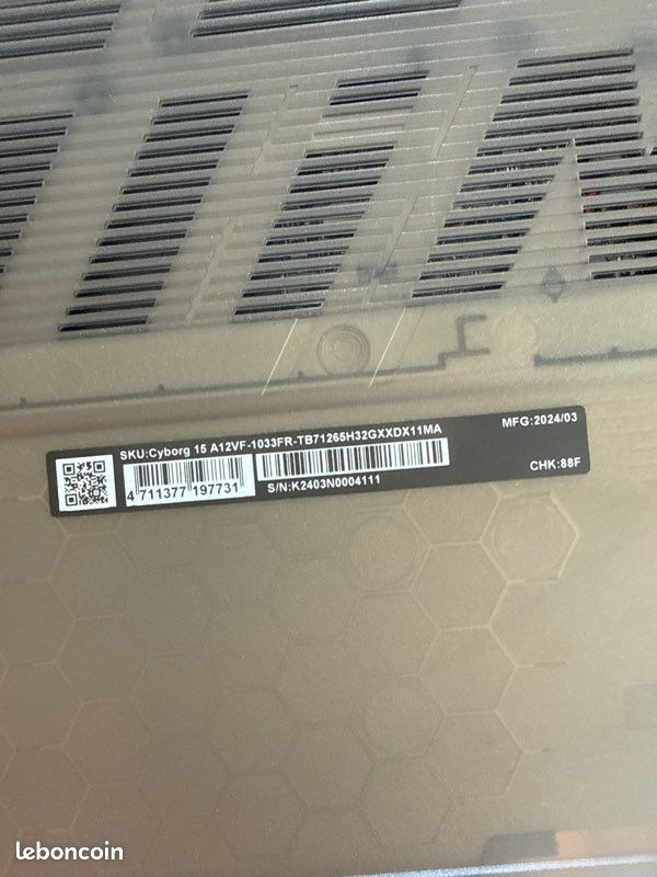 PC portable gamer MSI Cyborg 15 A12VF — RTX 4060 — Très bon état (image 3)
