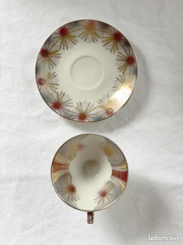 Trio de tasses et soucoupes sur piédouche 1950 porcelaine - Bavaria Elfenbein- (image 8)