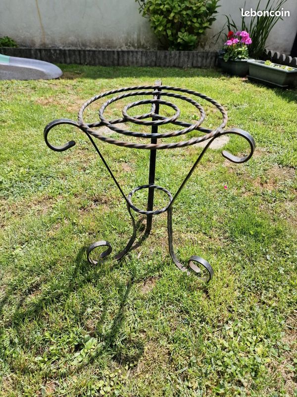 Support Pour Pot En Fer Forgé - Base Porte-pot 38x38x20 Cm, Artisanale, Pour Intérieur Et Extérieur