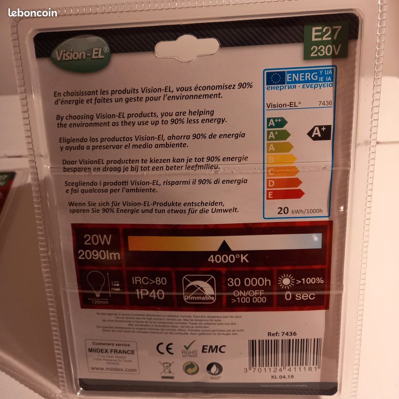 Ampoule Globe LED E27 20W Blanc Froid Diamètre120 (image 2)