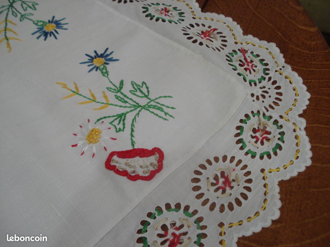ANCIEN CENTRE DE Table Napperon Brodé Et Dentelle Richelieu EUR 25,00 - PicClick FR