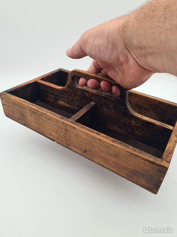 Boîte à outils en bois avec poignée, plateau de rangement Vintage - J01 (image 5)