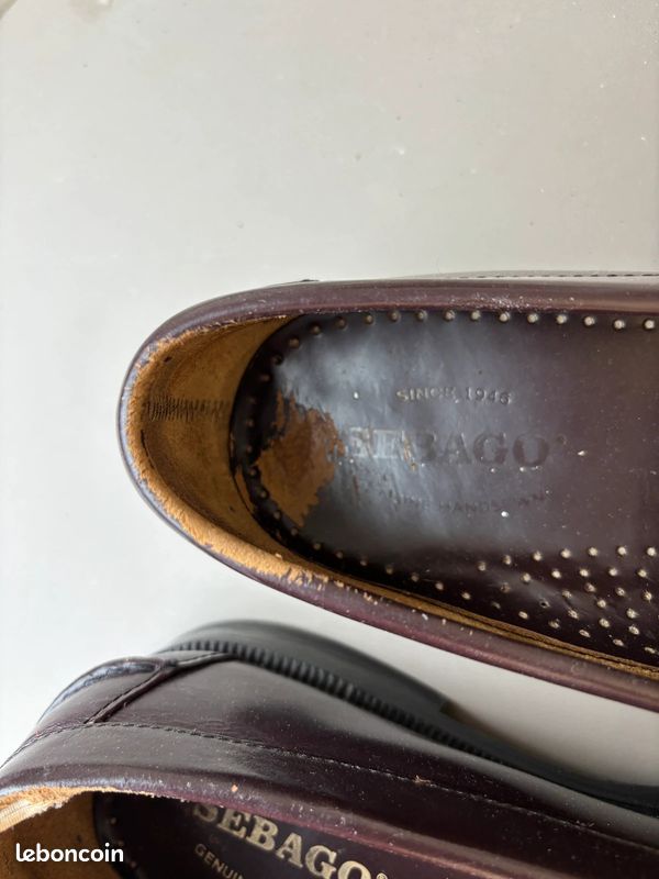 Mocassins Penny Loafers Sebago en Cuir marron / bordeaux | Taille 41 #SLCM395 (image 7)