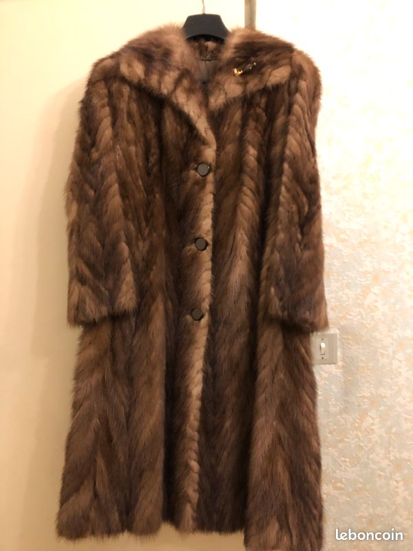 Manteau En Vison Occasion Femme – Taille 52, Marron, Vintage, Italie