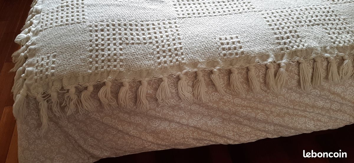 Dessus de lit vintage en laine blanc 1,95 / 1,64 cm (image 8)