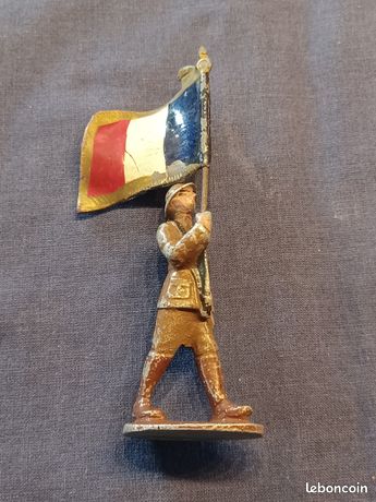 Figurine Soldat En Plomb Ancien Quiralu ? Vintage N°13 Porte-drapeau - Occasion