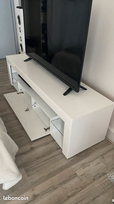 Meuble TV blanc Led bleu (image 2)