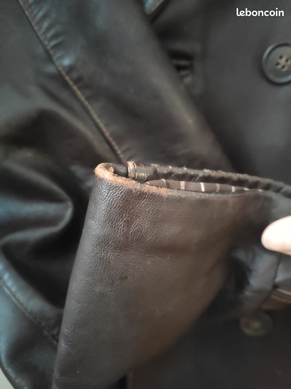 Veste Décontractée Cuir Marron Clair Homme - Trench Poches Multiples Style Militaire