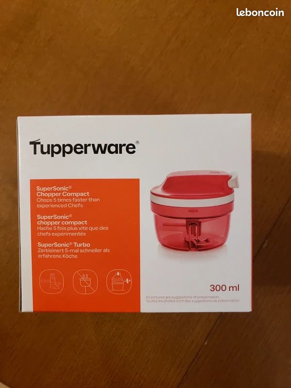 Hachoir Super Sonic Chopper Compact Turbo Tup – Tupperware Neuf, Couleur Rouge