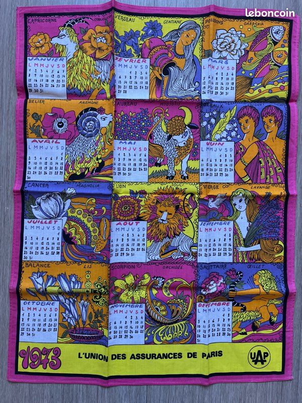 Torchon-calendrier 1973 Cotonnière Antsirabe - Vintage Avec Tringle Et Crochets
