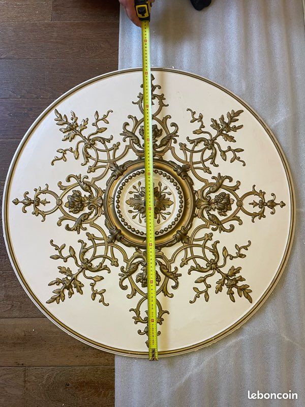 Rosace Plafond Ancienne 82cm Style Napoléon III Dorée - Provenance Château (image 1)