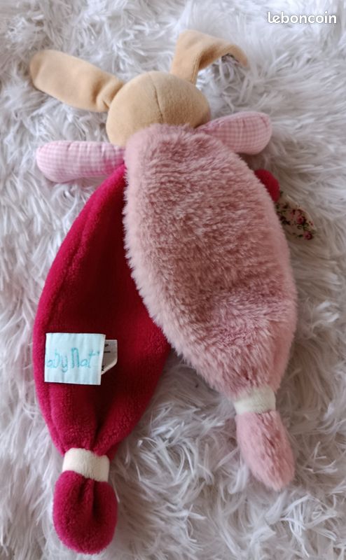 Baby Nat' Doudou Lapin Poupi Rose – 25 Cm, Imprimé Fleurs, Oreilles Grandes, Lavable 30°