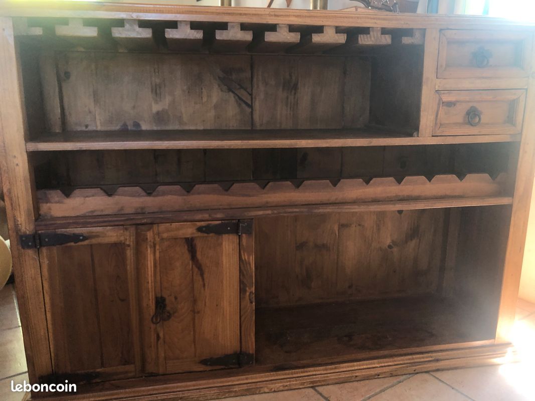 Meuble Bar Veracruz Bois Massif Très Bon Etat Avec 2 Tabourets Et Etagère Vintage Rare Avec Factures (image 3)