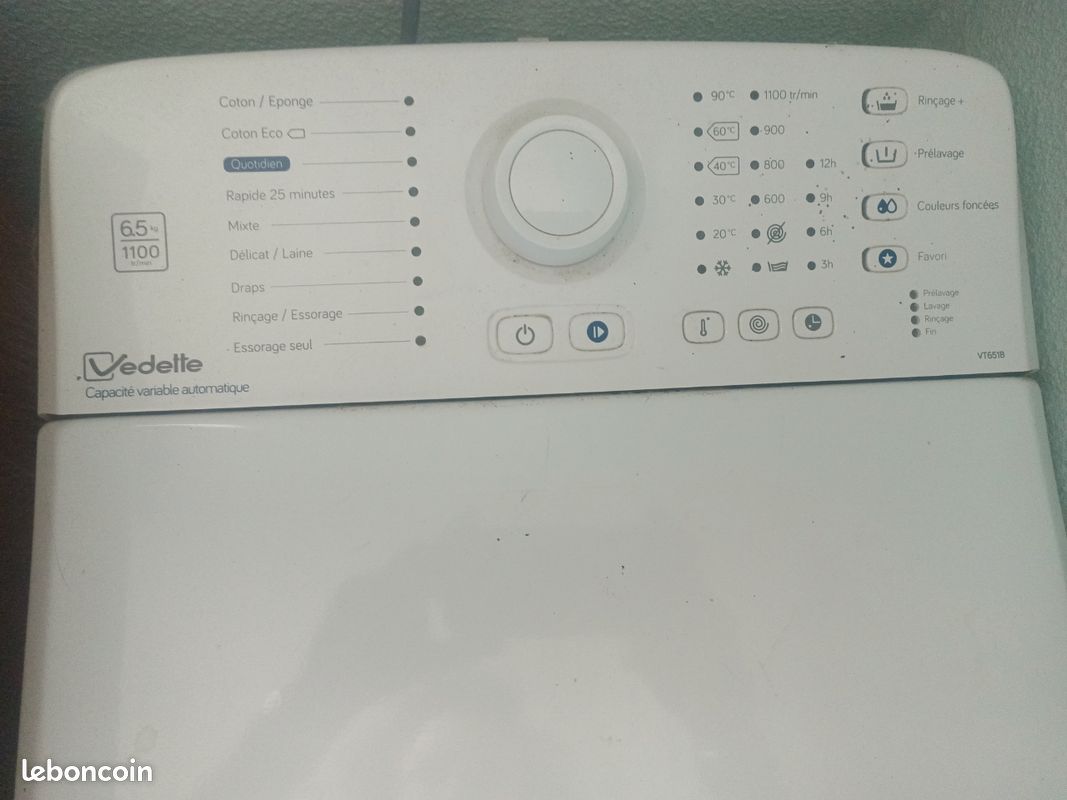 Machine à laver Vedette 6,5 Kg 1100 tr/ min modèle à chargement par le dessus (top) (image 2)