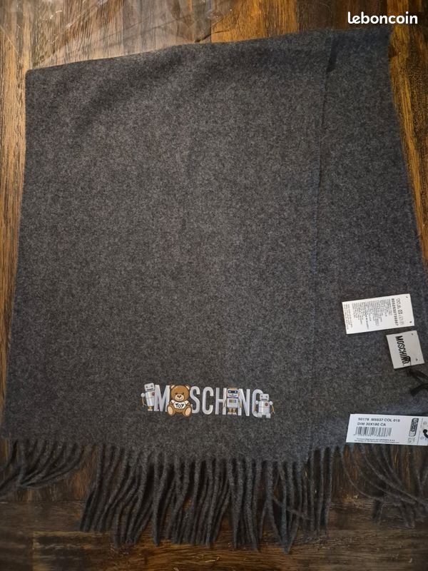 Étole écharpe Moschino Boutique 100% Soie - Beige Et Noir - 178x64 Cm - Transparente - Neuve Avec étiquette - Italie