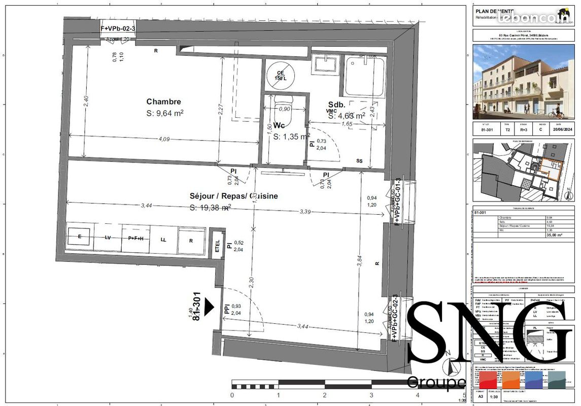 Appartement 2 pièces 35 m² · à Béziers · 35 m² · 475 €/mois
