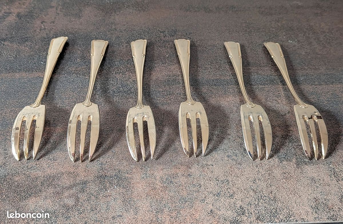 Lot De 4 Fourchettes à Gâteau Vintage – Bois Et Métal Doré – Sans Marque