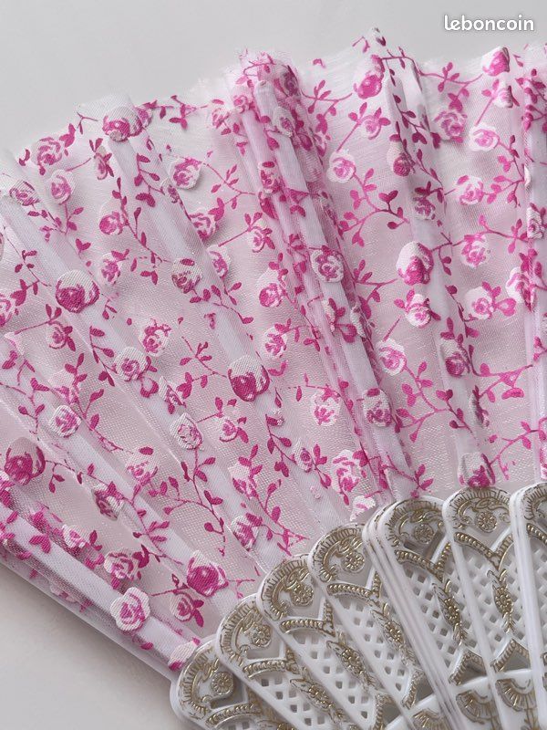 Lot de 2 éventails blanc rose (image 6)