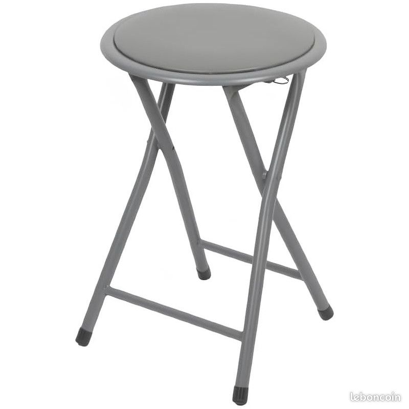 DESTOCKAGE - Tabouret d'appoint Pliable en Métal et PVC Gris - D 30 x H 45 cm - NEUF (image 1)