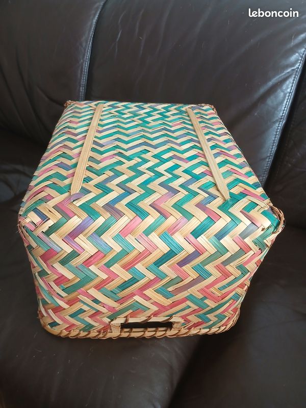 Panier bambou tressé rectangulaire multicolore (image 8)