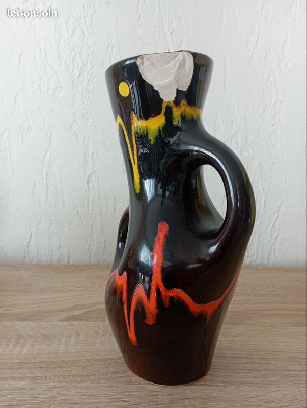 Vase à anses en céramique allemande vert Fat Lava Era