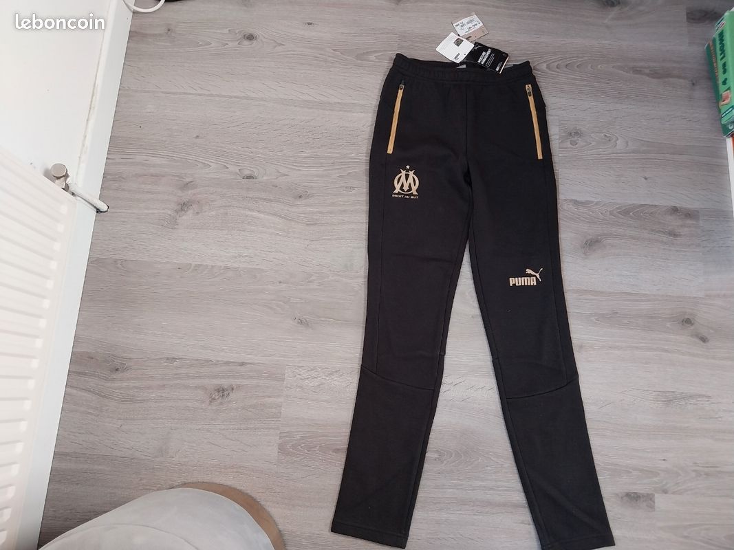 ⚽️ Jogging OM NEUF XS homme (14 16 ans) noir et doré Puma Slim