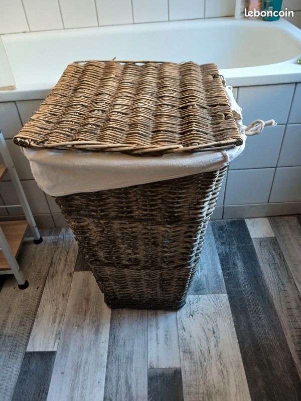 Panier à linge en osier en lin et coton naturel (image 4)