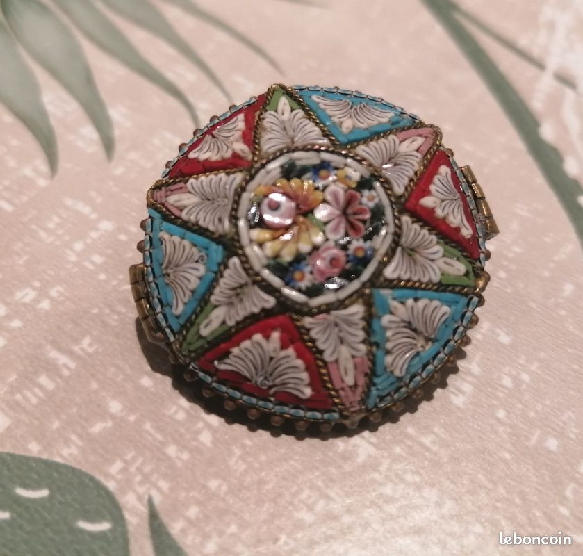 Broche Ancienne En Micro-mosaïque - Occasion, Bijou Vintage Et Artisanal