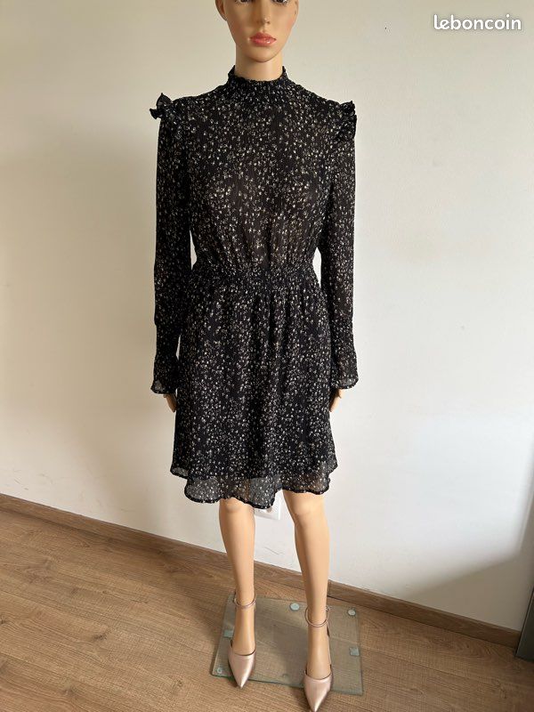 Robe noire et beige à manches longues Femme 9 taille XS jamais portée (image 3)