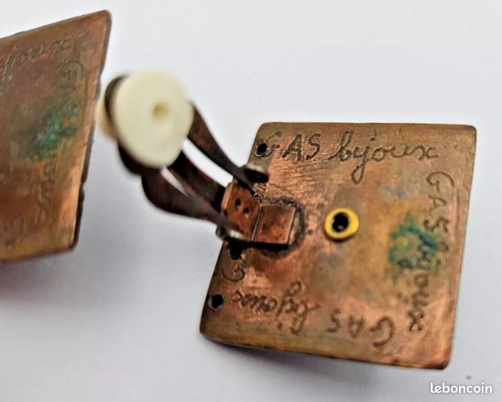 Paire De Boucles D'oreilles Clips Vintage Signées Gas Bijoux - Occasion - Bijou Rétro Français - Voir Photos Pour L'état