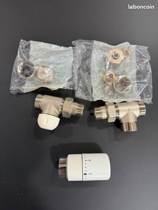 Kit RADIATEUR robinet droit+Tete THERMOSTATIQUE blanc ACOVA POA VAL-KIT F06 NICKEL STRAIGHT REF 841068 (Qté 1) (image 2)