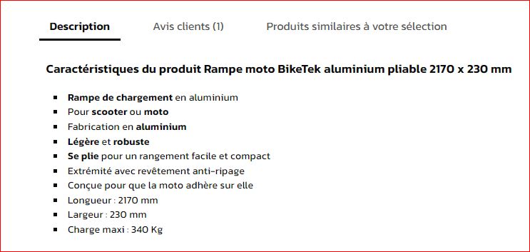 Rampe de chargement aluminium BikeTek pliable en 2