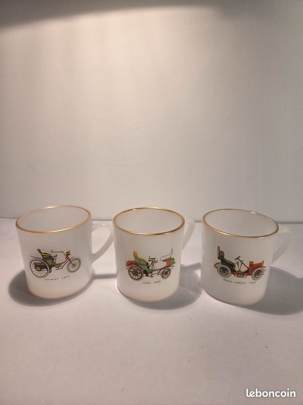 Lot De 6 Tasses à Café Arcopal Vintage Voitures Anciennes - Occasion En Très Bon état
