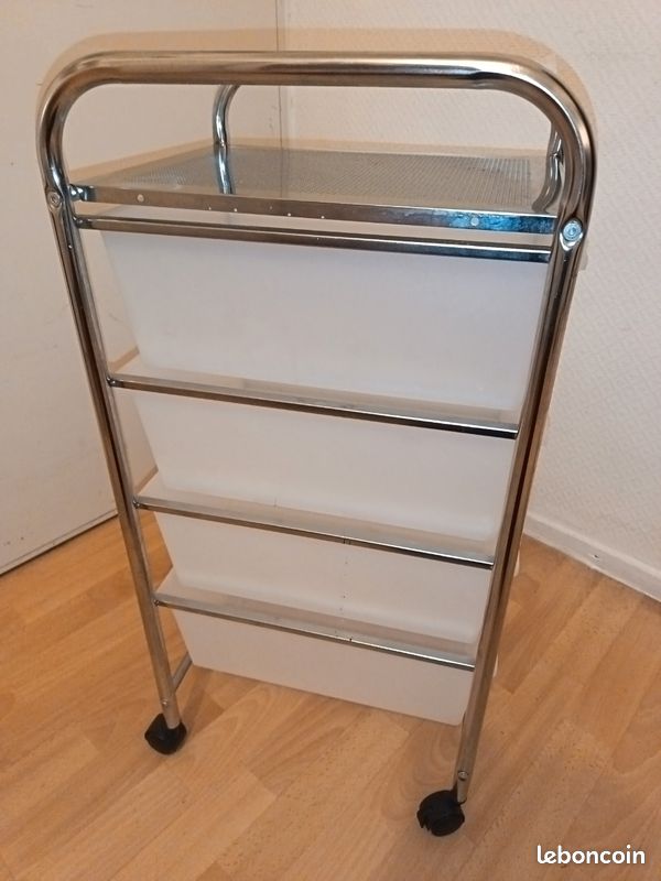 Caisson sur roulettes gina, en métal avec 4 tiroirs en plastique blanc (image 3)