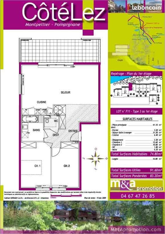 Appartement 3 pièces 74 m² · à Montpellier · 74 m² · 1 303 €