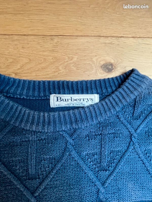 Pull Burberrys Vintage Made in England – Broderie nautique –100% Coton – Bleu Taille XL (image 3)