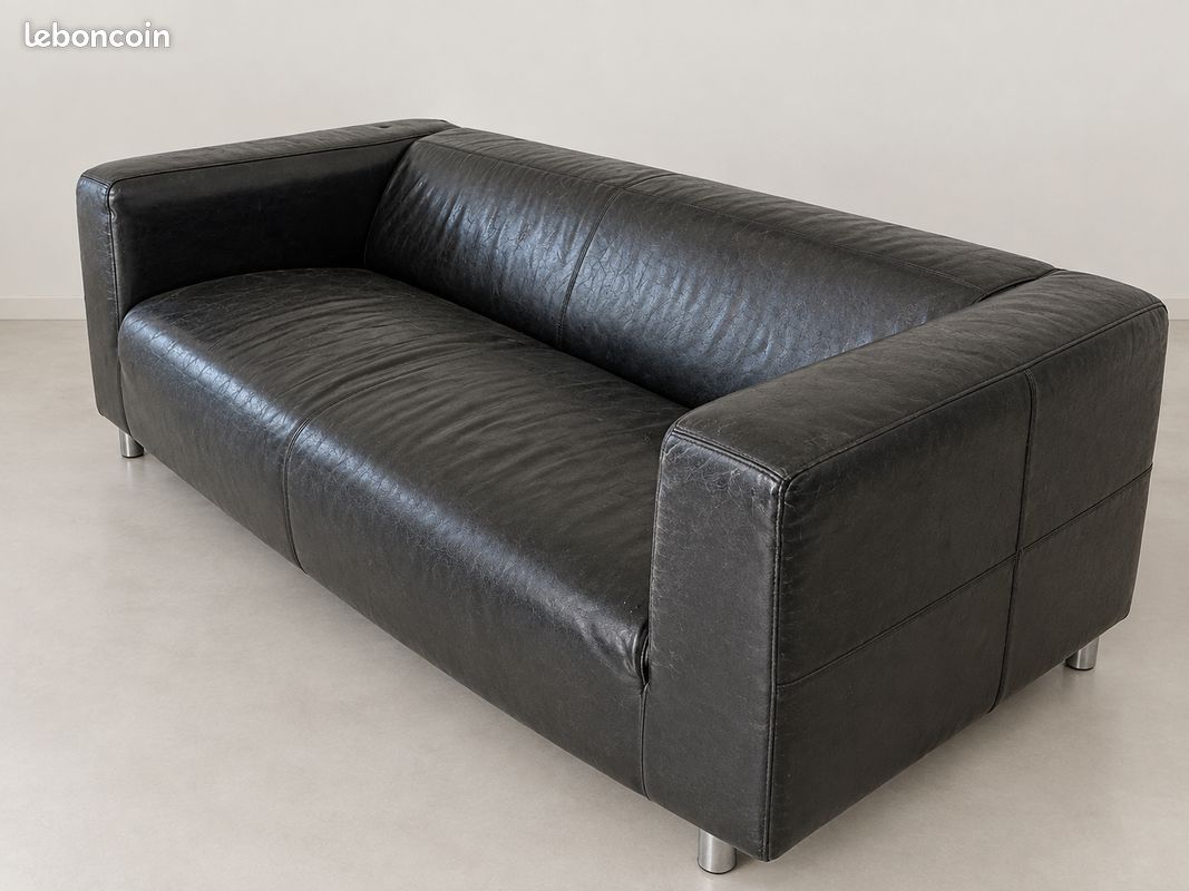 Lot de 2 canapés 2 places cuir noir 180 cm (image 5)